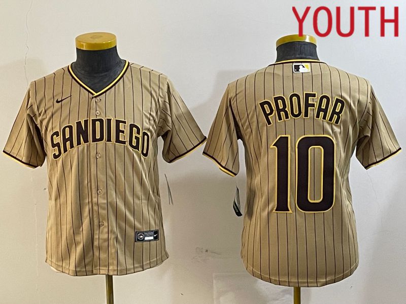 Youth San Diego Padres #10 Profar Browm Stripe Game 2024 Nike MLB Jersey style 1->youth mlb jersey->Youth Jersey